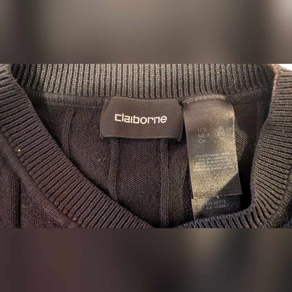 Claiborne Mens Black Long Sleeve Ribbed V-Neck Sweater Rayon Nylon Blend Size XL - Picture 3 of 14